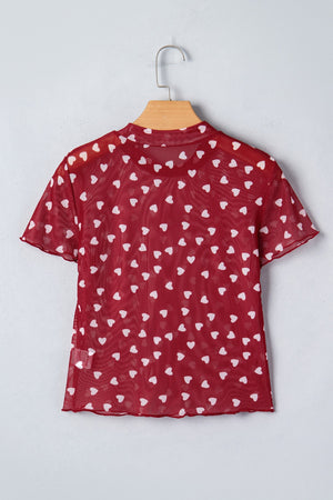 Sheer Heart Print Fitted Top