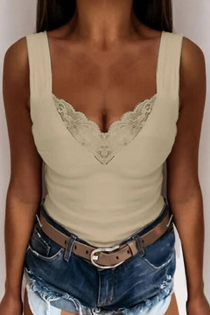 Full Size Lace Detail V-Neck Tank Plus Size
