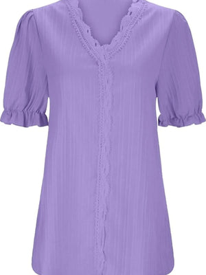 Full Size Lace Detail V-Neck Blouse Plus Size