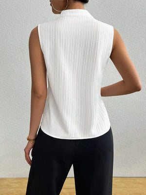 Texture Notched Sleeveless Top