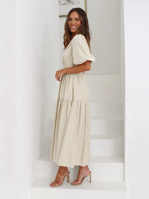Tiered Surplice Half Sleeve Midi Dress