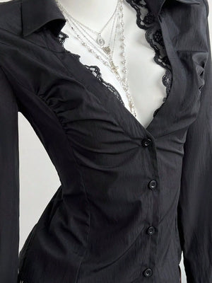Lace Trim Slim Fit Shirt
