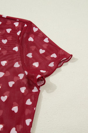 Sheer Heart Print Fitted Top