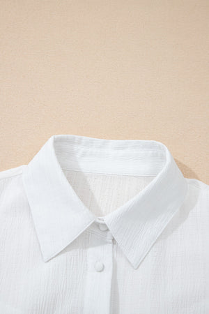 Crinkled Texture Lantern Sleeve Button Down Loose Shirt