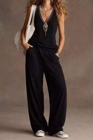 V-Neck Tank and Wide Leg Pants Set