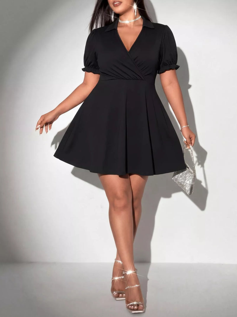Plus Size Surplice Short Sleeve Mini Dress