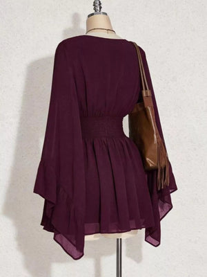 V-Neck Flowy Long Sleeve Mini Dress