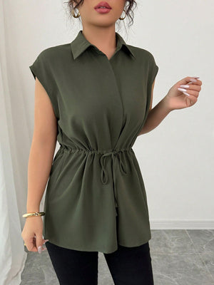 Drawstring Waist Cap Sleeve Shirt