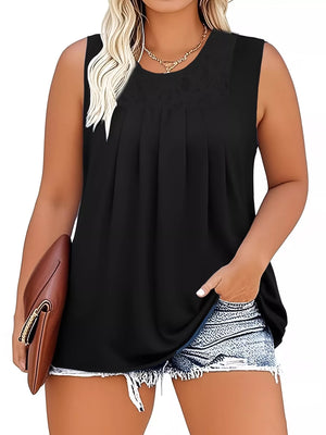 Plus Size Lace Trim Round Neck Tank