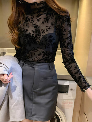 Floral Turtleneck Long Sleeve Top