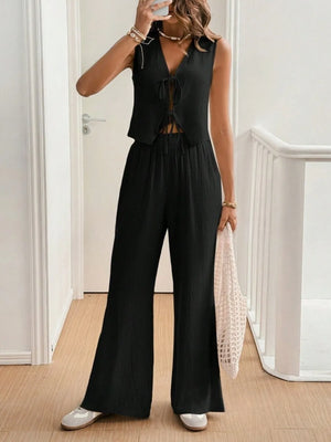 V Neck Sleeveless Top and Pants Set