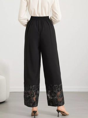 Floral Lace Hem Wide Leg Pants
