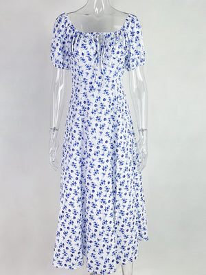 Full Size Floral Print Tie Front Slit Dress Plus Size
