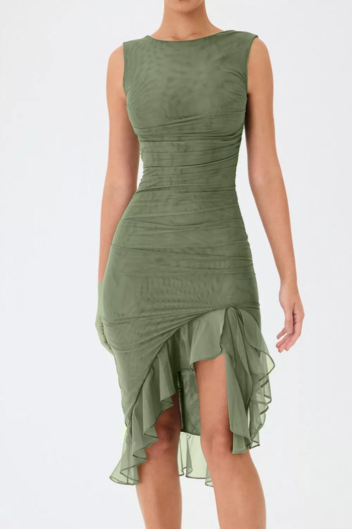 Ruffled Hem Round Neck Sleeveless Dress