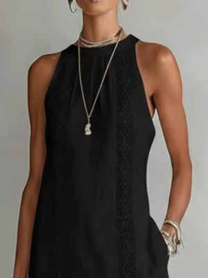 Side Slit Sleeveless Hollow-Out Trimmed Midi Dress
