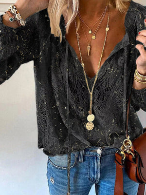 Lace Tie-Neck Blouse