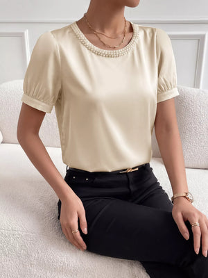 Pearl Trim Satin Bodysuit