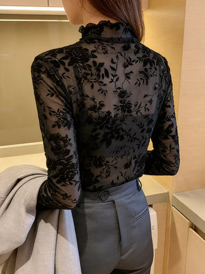 Floral Turtleneck Long Sleeve Top