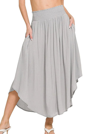 Zenana Woven Crinkle Smocked Waist Maxi Skirt W Pockets