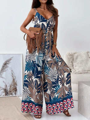 Paisley Print Spaghetti Strap Wide Leg Jumpsuit