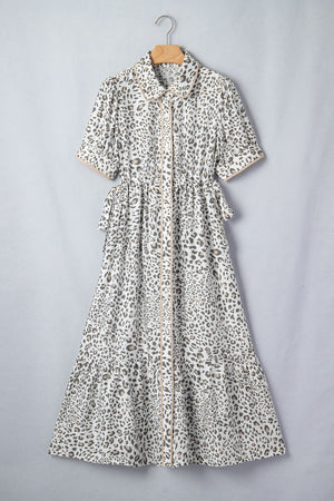 Leopard Print Button-Down Midi Dress