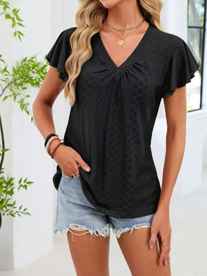 V-Neck Flutter Sleeve T-Shirt