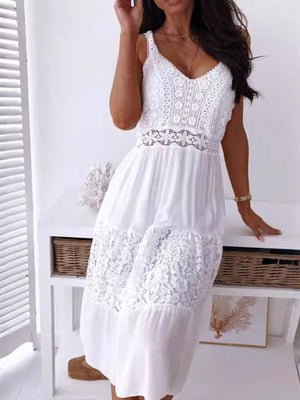 Full Size Lace Trimmed V-Neck Tiered Cami Dress Plus Size