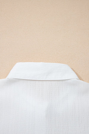 Crinkled Texture Lantern Sleeve Button Down Loose Shirt