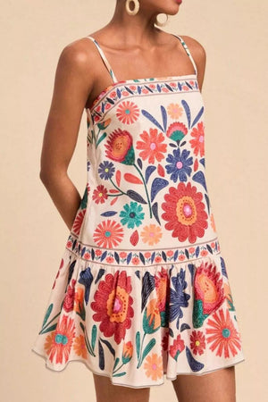 Plus Size Floral Print Sleeveless Mini Dress