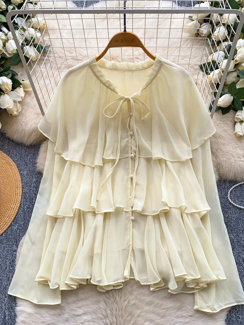 Ruffle Tiered Chiffon Blouse