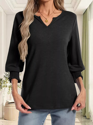Full Size Notched 3/4 Sleeve Top Plus Size