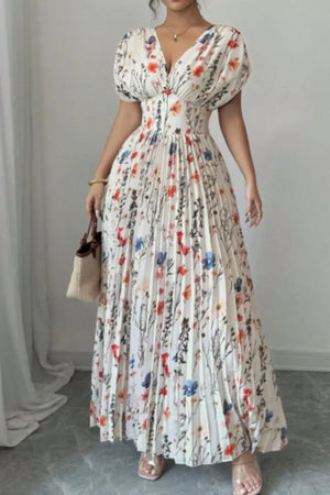 Floral Print Pleated Maxi Dress