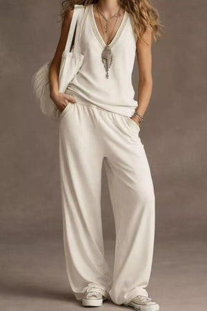 V-Neck Tank and Wide Leg Pants Set