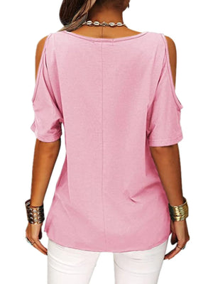 Full Size Crisscross Cold Shoulder Casual T-Shirt Plus Size