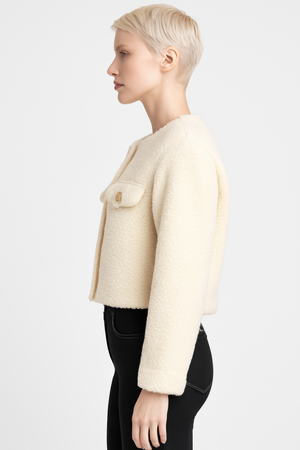 Faux Shearling Button-front Cropped Jacket