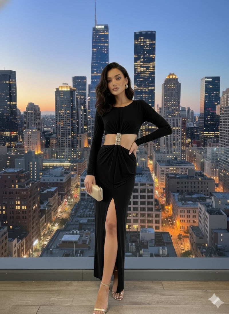 Long Sleeve Mockneck Styling Maxi Dress.