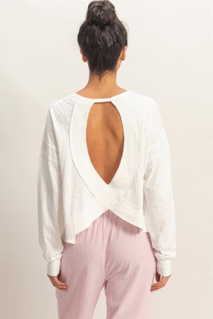 Cross Detail Open Back Long-sleeve Top
