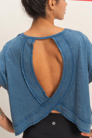 Acid Washed Cross Detail Open Back Top