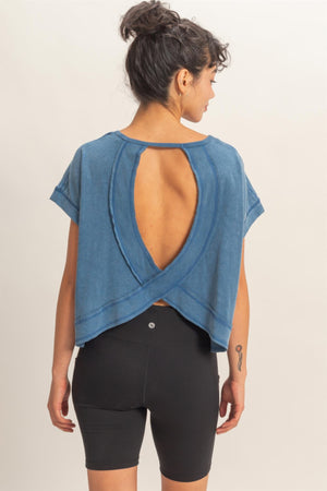 Acid Washed Cross Detail Open Back Top