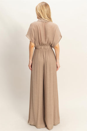 Collared Wrap Top & Wide-leg Pants Set