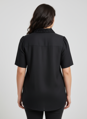 Lace Panel Button-front Collared Blouse