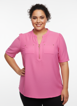 Zip-front Utility Pocket Knit Top
