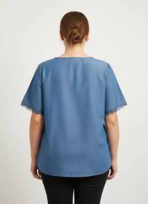 Embroidered Lace Trim Short Sleeve Knit Top