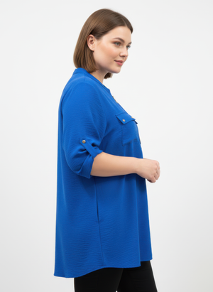Zip-front Utility Pocket Roll-tab Sleeve Top