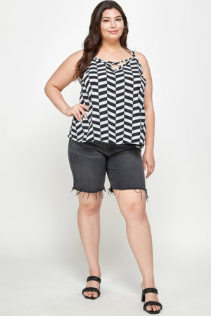 Plus Size Geometric Top With Double Spaghetti Strap
