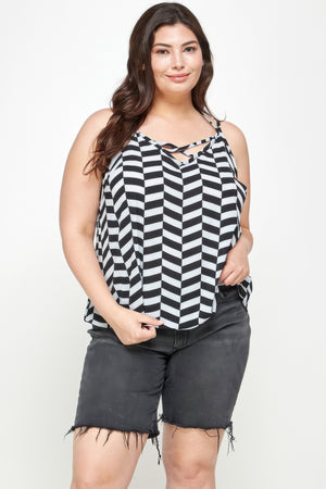Plus Size Geometric Top With Double Spaghetti Strap