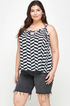Plus Size Geometric Top With Double Spaghetti Strap