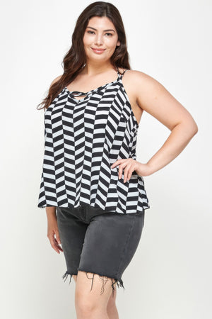 Plus Size Geometric Top With Double Spaghetti Strap
