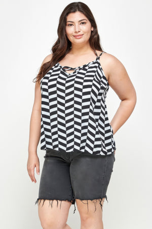 Plus Size Geometric Top With Double Spaghetti Strap