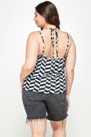Plus Size Geometric Top With Double Spaghetti Strap